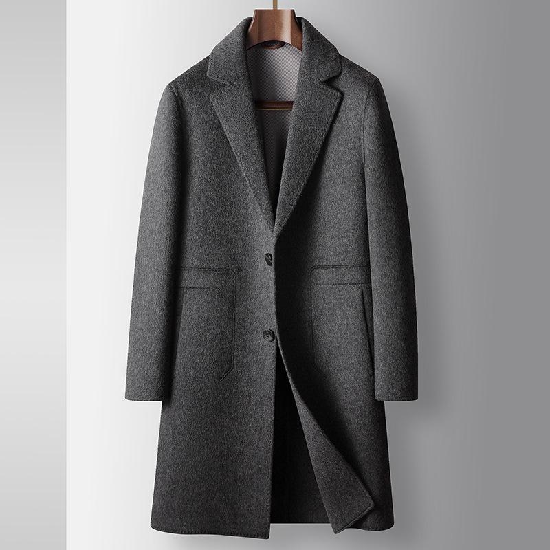 

Осенне-зимний двусторонний шерстяной тренчкот с воротником средней и длинной длины, молодежное деловое теплое шерстяное пальто 170 серый