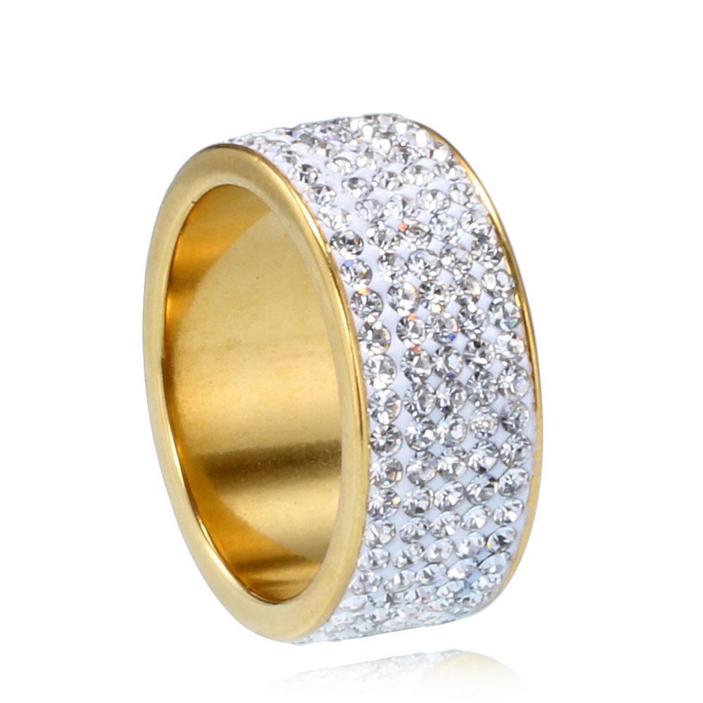 8MM Five-Row Rhinestone Inlaid Ceramic Stainless Steel Ring