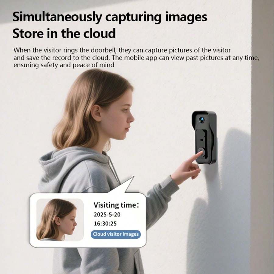 1080P HD Visual Smart Doorbell Camera, 130° Wide Angle Night Vision, PIR Motion Detection Two-Way Audio, Cloud Storage No Drill Install with Indoor