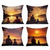 Father'S Day Theme Pillowcase Watch The Sunset Together Printed Sofa Cushion Cover, Suitable For All Kinds Of Rooms And Places