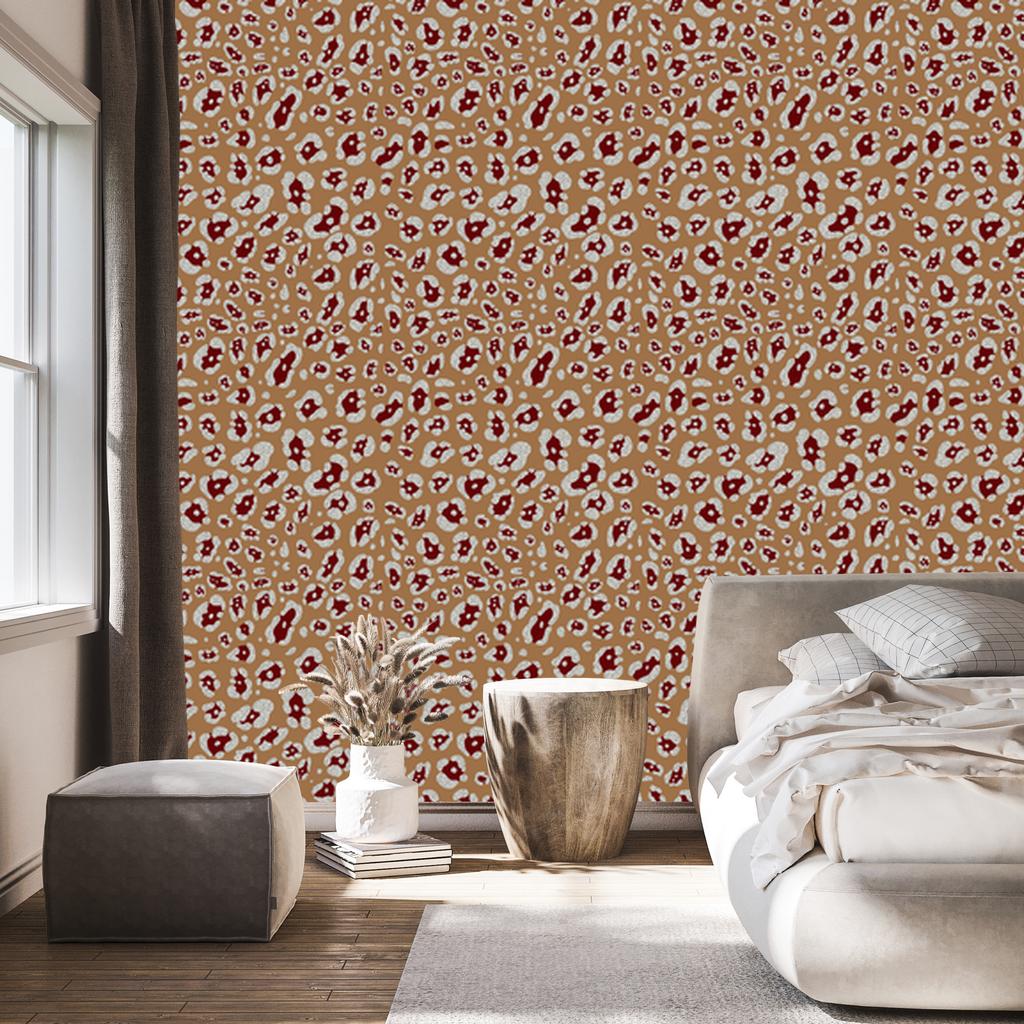 Red Velvet Leather Wallpaper Gold and Beige for Living Room and Bedroom 50x1000