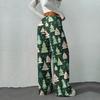 Women's Casual Fashion Printed Elastic Waist Loose Straight Leg Pants With Rope