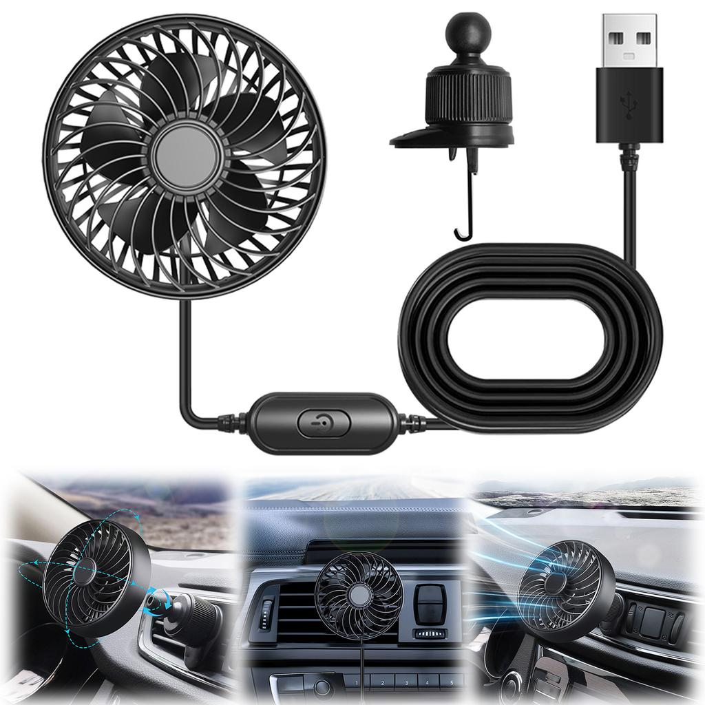 Universal Car Cooling Fan Single Head 360 Rotating 3-speed Adjustable Ventilation Fan Strong Wind Electric Mini Car Fan Cooler