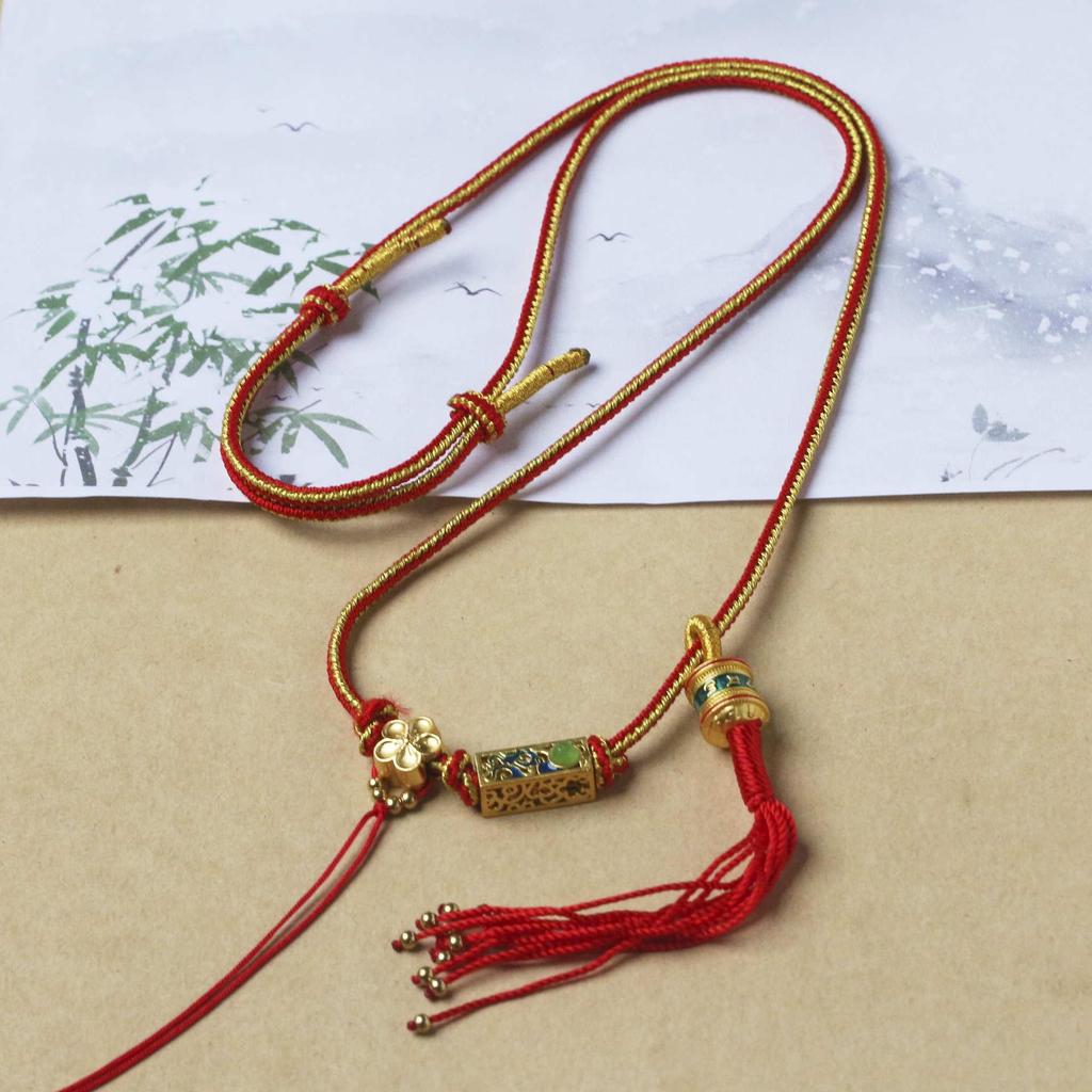 Tibetan Hand-Woven Clavicle Necklace with Colorful Thangka Pendant