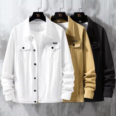 Men's Trendy Japanese Denim Workwear Jacket: Loose, Multi-Pocket, Casual Top for Spring & Autumn.