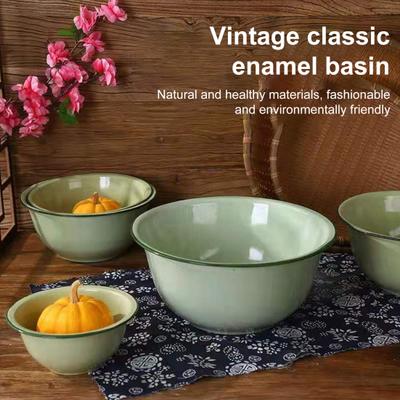 Vintage Enamel Deep Soup Bowl Thickened Retro Rice Noodle Container Dishwasher Safe Serving Pot for Hot Meals