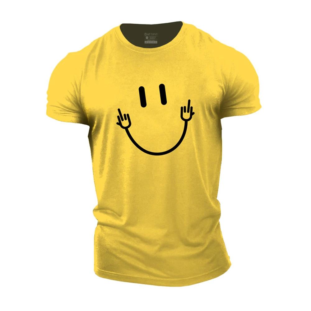 3D-gedrucktes Herren Sommer Kurzarm Lauf Sport Fitnessstudio Muskel T-Shirt Smiley Gesicht Übergroß Sportlich Lässig Hochwertige Kleidung