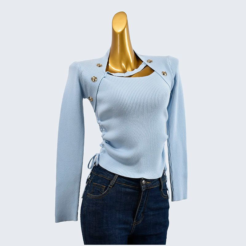 Autumn and Winter Thick Round Neck Short Long-Sleeved Knitting Sweater Sunken Stripe Stretch Pullover Pure Color Bottoming Shirt Women's Clothing