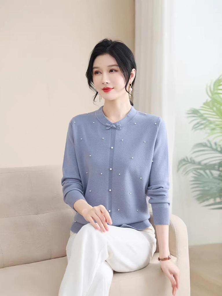 Chic Spring Knit Loose Sweater for Middle-Aged Women - Age-Defying Base Layer Top