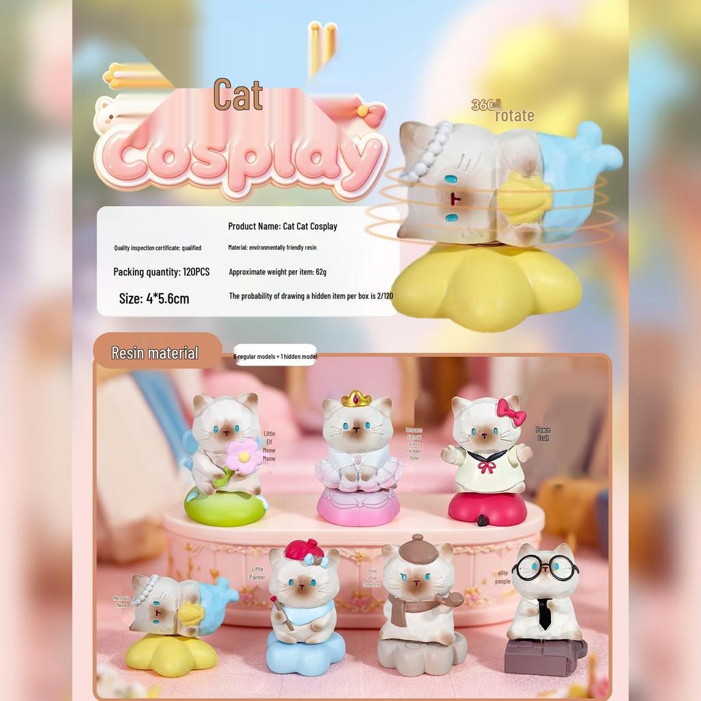 Whimsical Meow Collection Blind Box: Healing Kitten Resin Figurine Gift for Friends, Classmates, and Dorm Decor