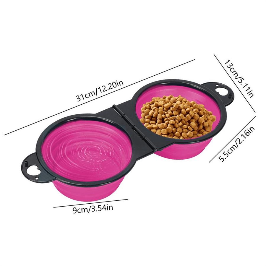 2 In 1 Dog Bowl Portable Foldable Pet Double Bowl Collapsible Silicone Water Bowls For Dog Outdoor Travel Puppy Food Container Water Bottle Camping