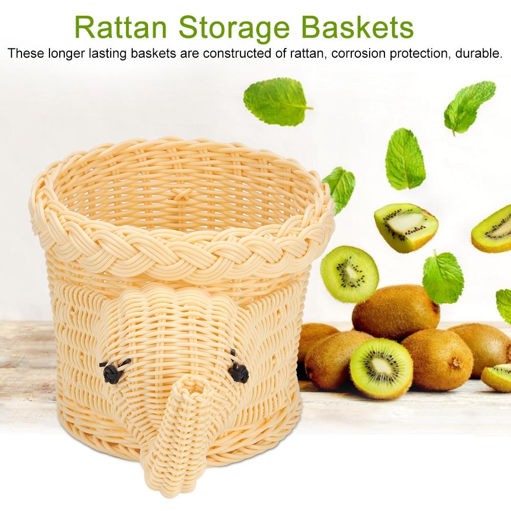 Cartoon Elefantenform Rattan Brot Obst Snacks Aufbewahrungskörbe Lebensmittel Servierkörbe(Braun)