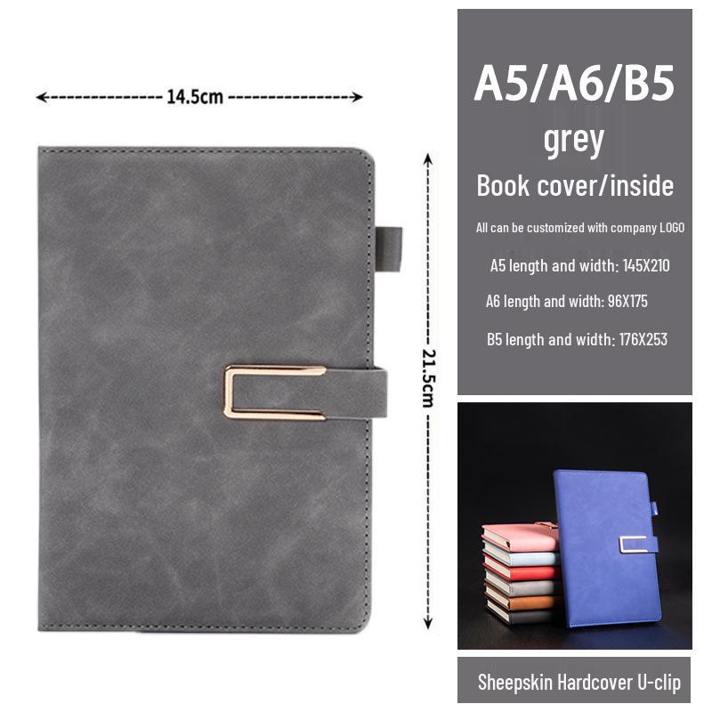 A5 Sheepskin U-Clip High-End Business Notebook with Customizable Logo and Retro PU Style.