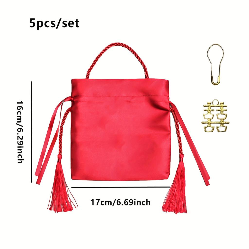 5pcs-Drawstring Gift Bag, Can Be Used for Gift Jewelry, Candy, Etc. - Perfect for Birthdays, Weddings, and Parties!