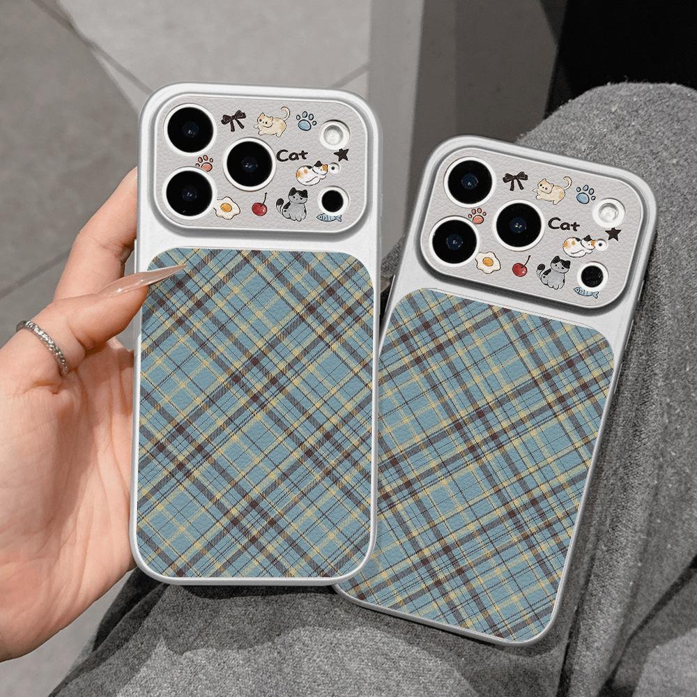 Tilt plaid is suitable for Apple 17 mobile phone case iPhone15promax all-inclusive 16Pro leather pattern 14 simple ins
