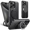 360 Rotating Bracket Carbon Fiber Leather Case For iPhone 17 Air 17Pro Max 16 Plus 15 14 Pro Magnet Wireless Charging Cover
