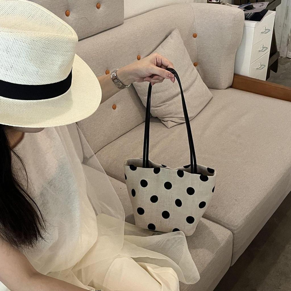 Korean Polka Dot Linen Tote: Versatile Summer Shoulder Bag for Women