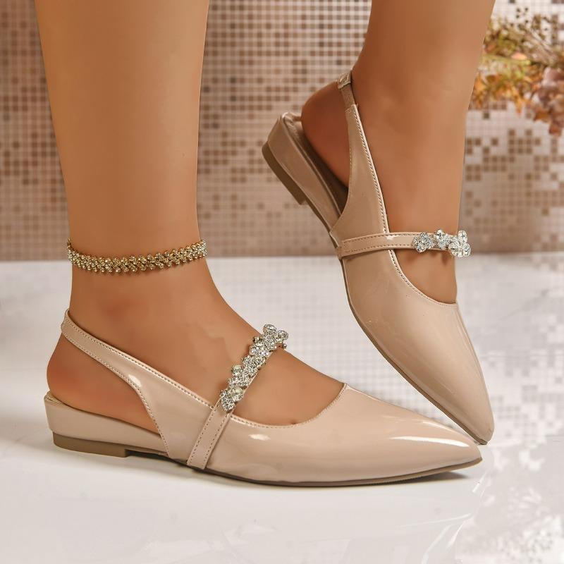 

Baotou Sandals Autumn New Pointed Toe Shallow Slip Rhinestone Slip Strap Soft Sole Non-slip Flat Shoes 35