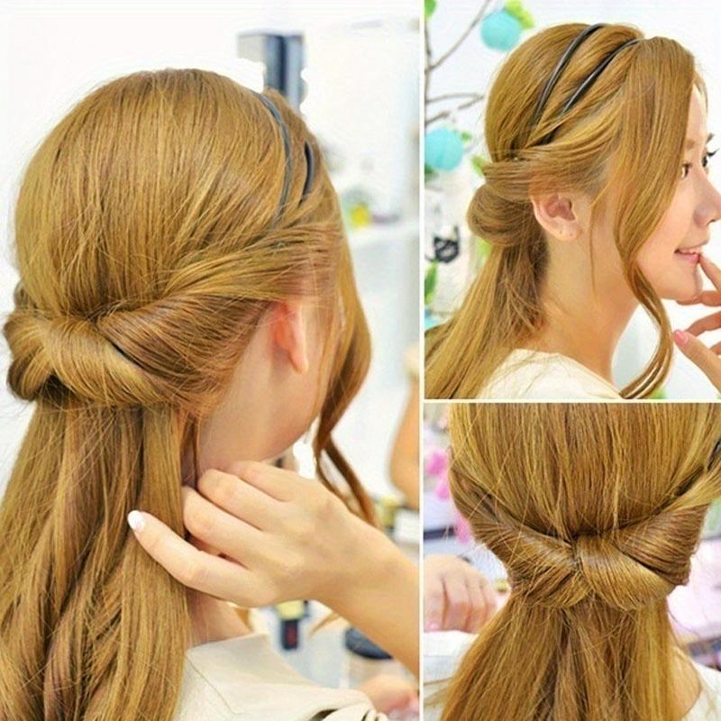 An Adjustable Double-Layer Headband with An Elastic Hairband, Suitable for Women - Durable Plastic Hair Ties, Perfect for Styling Long Hair
