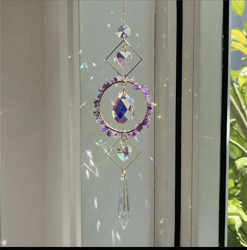 Crystal Circle Sun Catcher Hanging Wind Chime Light Cather Colorful Rainbow Prism Love Crystal Pendant Home Garden Decoration