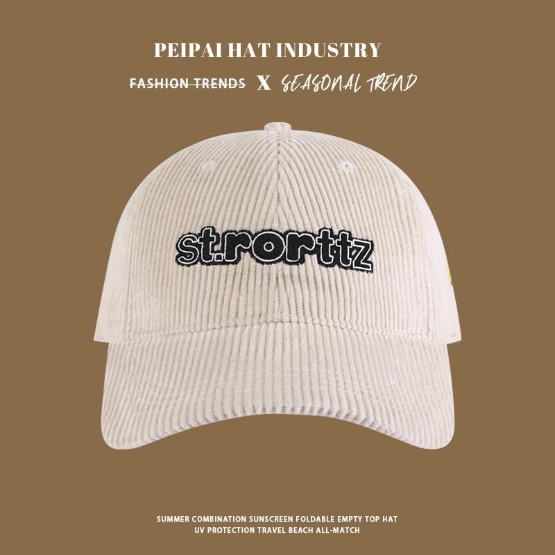 Embroidered baseball cap, wide brim, face covering, warm and windproof hat for women