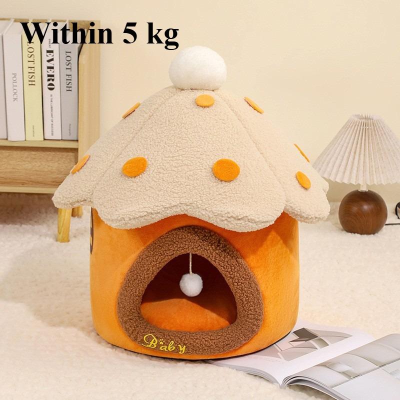 

Cat Mushroom House Bed Puppy Cat Shelter for Winter Fully Enclosed Warm Detachable Good Cleaning Cute Kitten Litter with Ball