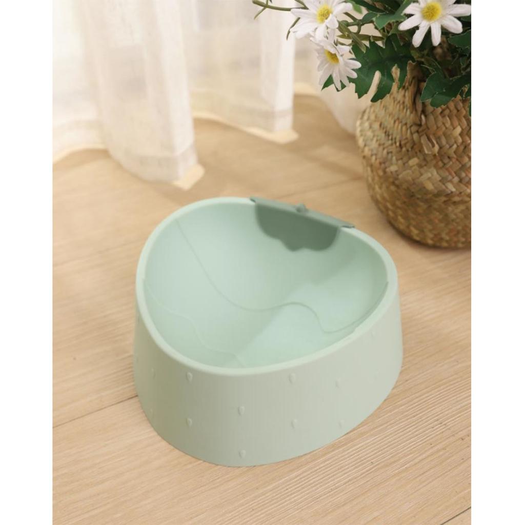 Miska Ochronna na Szyję dla Zwierząt Kreskówkowa Truskawka Krawędź Zapobiegająca Rozlewaniu Antypoślizgowa Podwyższona Miska na Jedzenie dla Kota Zielona