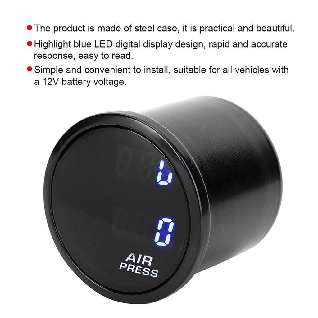 2inch Car PSI Air Pressure Meter LED Blue Digital Display Boost Gauge Sensor Kit