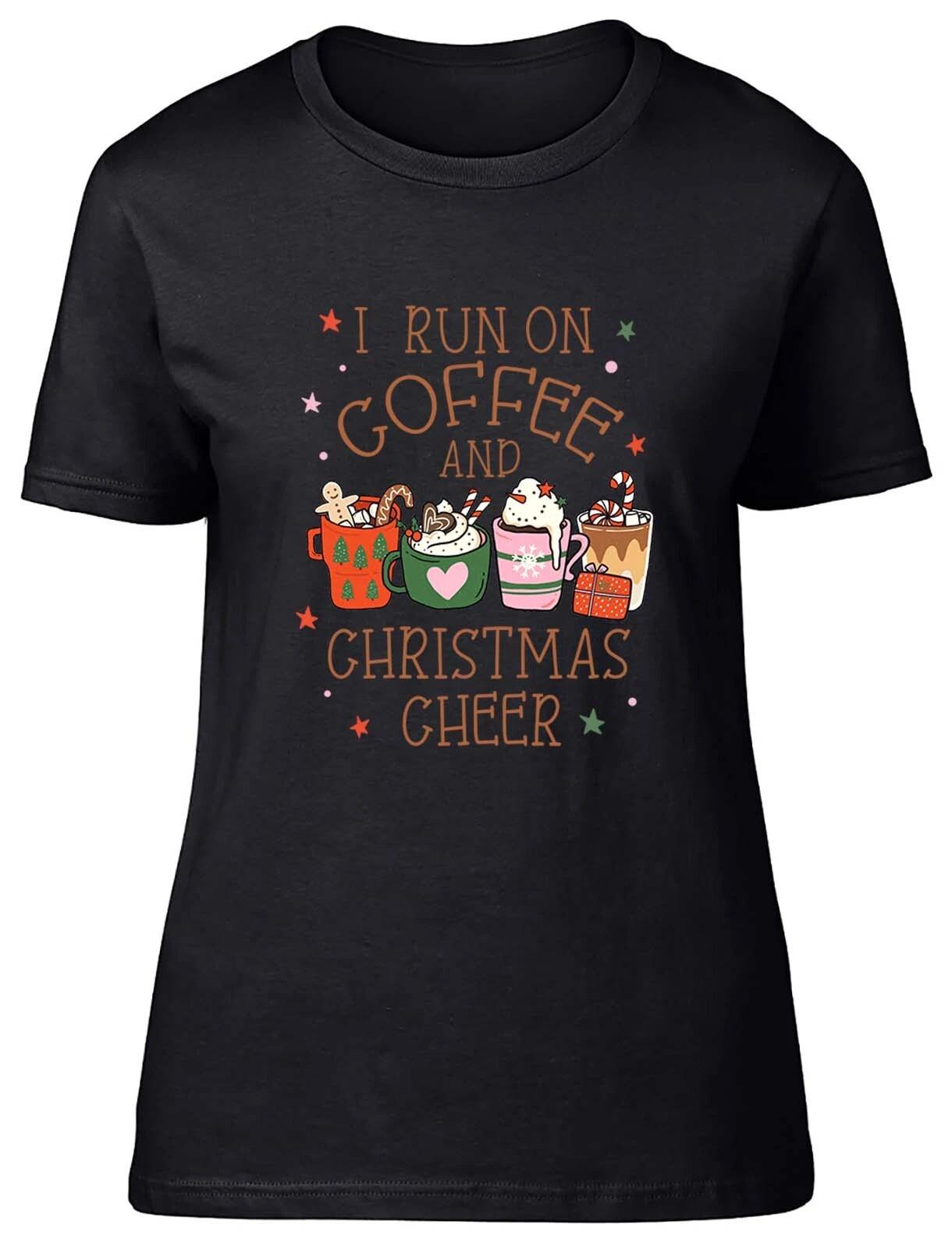 I Run Of Coffee & Christmas Cheer Xmas Fitted Womens Ladies T Shirt Gift S