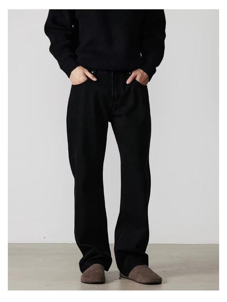 Jeans Homme Noir Coupe Droite - Simple, Coupe Ample, Style High Street pour le Printemps & l'Automne 2025