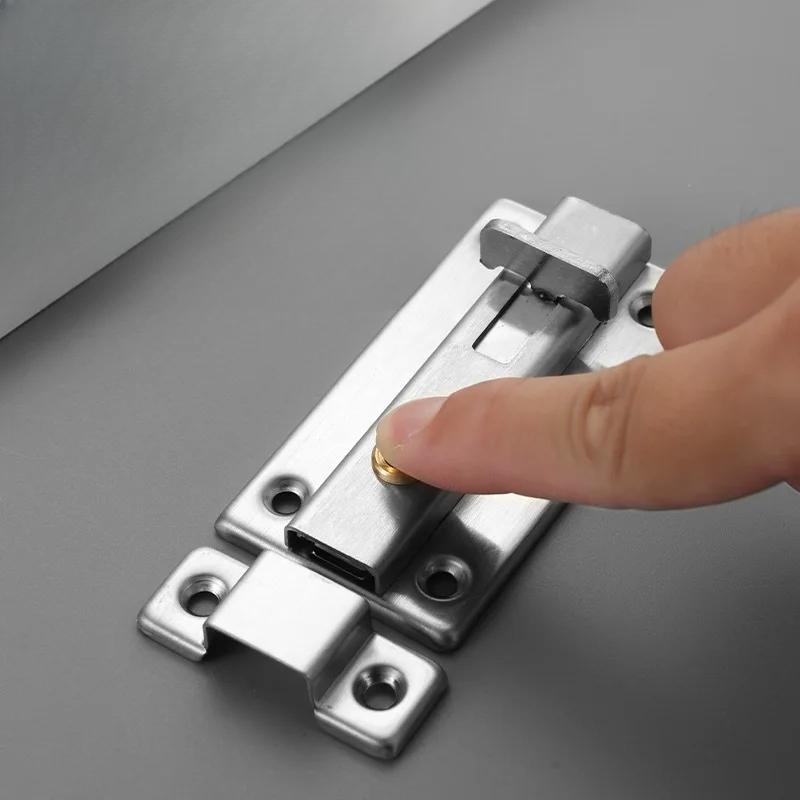 Stainless Steel Automatic Spring Bolt, Manual Button, Anti-theft Wooden Door, Public Health Fitting Room Lock Buckle Accessories