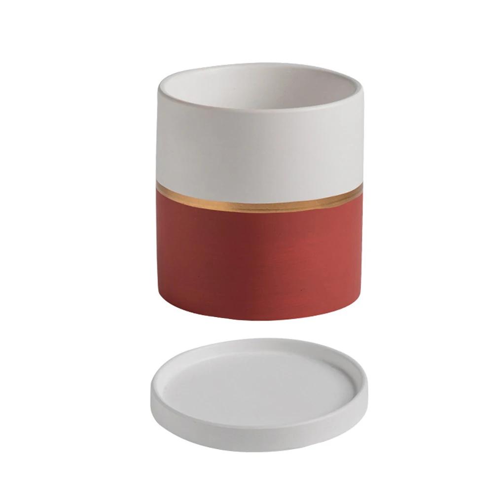 17/14/11cm Ceramic Flower Pots With Ceramic Tray for Indoor Succulent Plants Flower Cactus Office Home Garden Kitchen Decor Gift