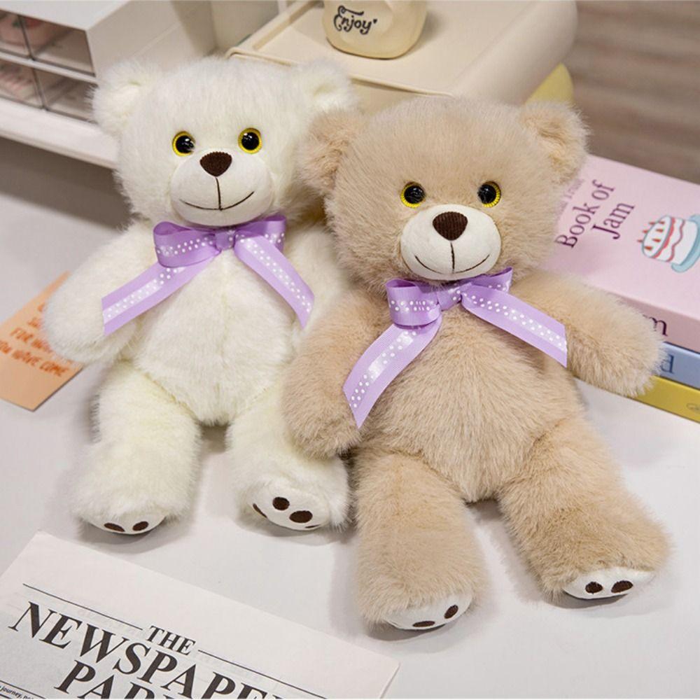 Couple Bears Bow Bear Plush Toys Ribbon Bow Tie Stuffed Animal Pillow  Adults Children