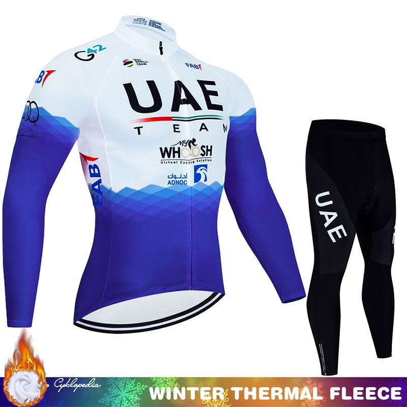 Kompletní cyklistika 2024 UAE Winter Thermal Fleece Jersey Tricuta Man Road Pánské oblečení Set Mtb Team Cyklistické kalhoty Oblečení