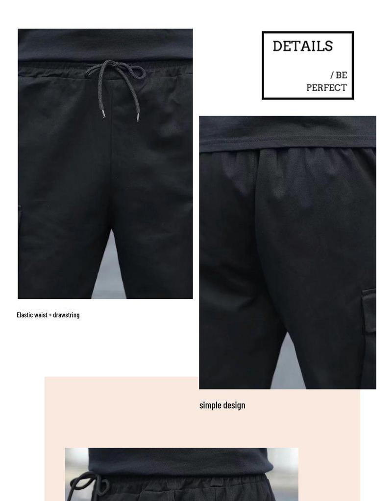 Pantaloni lungi negri în stil coreean pentru bărbați înalți, salopetă casual largă, cu manșete