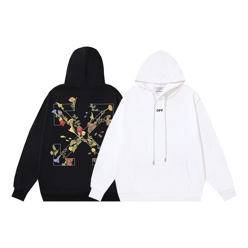1309 Off-White 2025 Autumn/Winter New Flower Arrow Pattern Printed Hoodie for Men and Women