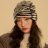 Autumn and winter hat women's double-layer thickened zebra pattern knitted hat warm wool hat versatile bag head cold hat