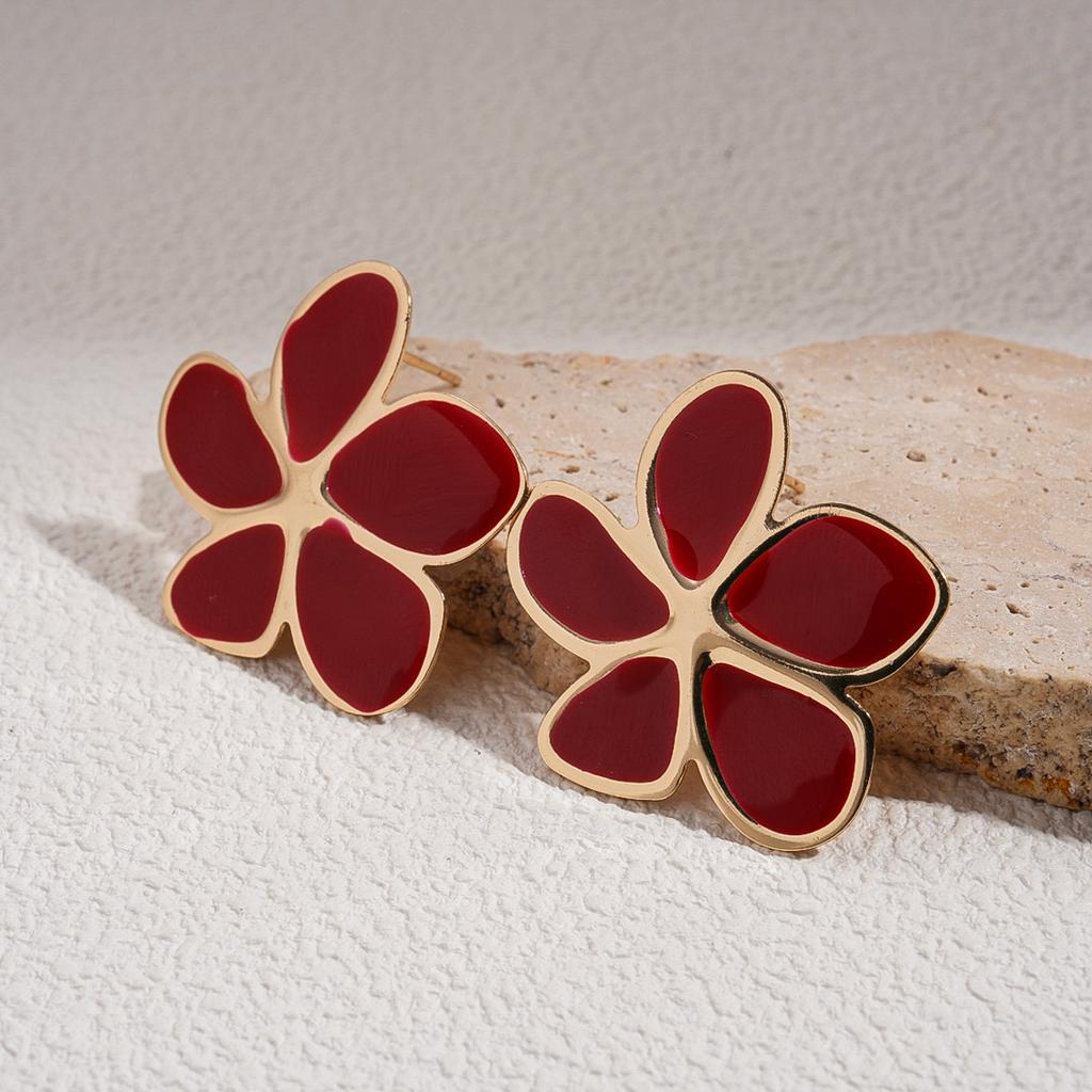 Vintage Oil Drop Flower Silver Needle Earrings Ankara Red Commuter Earrings