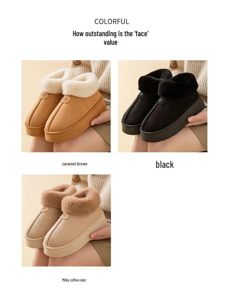 High-Top Plush-Lined Cotton Slippers with Heel Support, Suitable for Outdoors, Snow Boots for Kids & Adults, Cozy Home and Office Wear