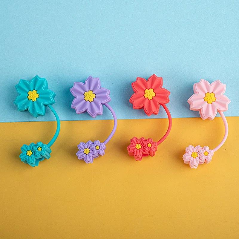 1PC/4Pcs Cute Flower Straw Covers Cap for Cup 40oz Tumbler Accessories Kawaii Silicone Straw Topper Protector Cap for 10mm Straw