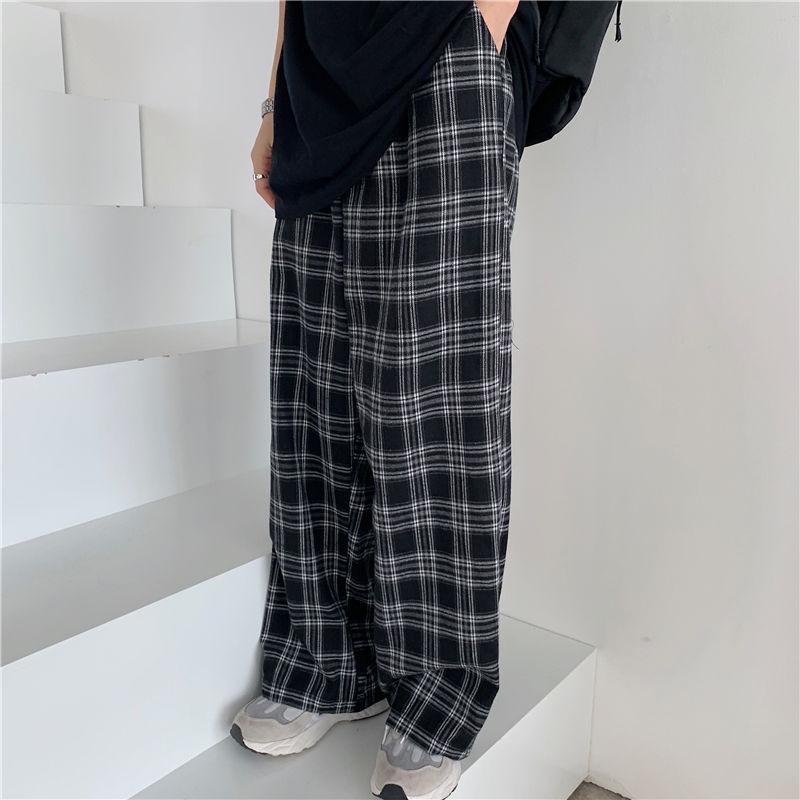 Retro Teens Harajuku Plus Size Hip Hop Streetwear Autumn Women Plaid Pants Casual Oversize Loose Wide Leg Trouser