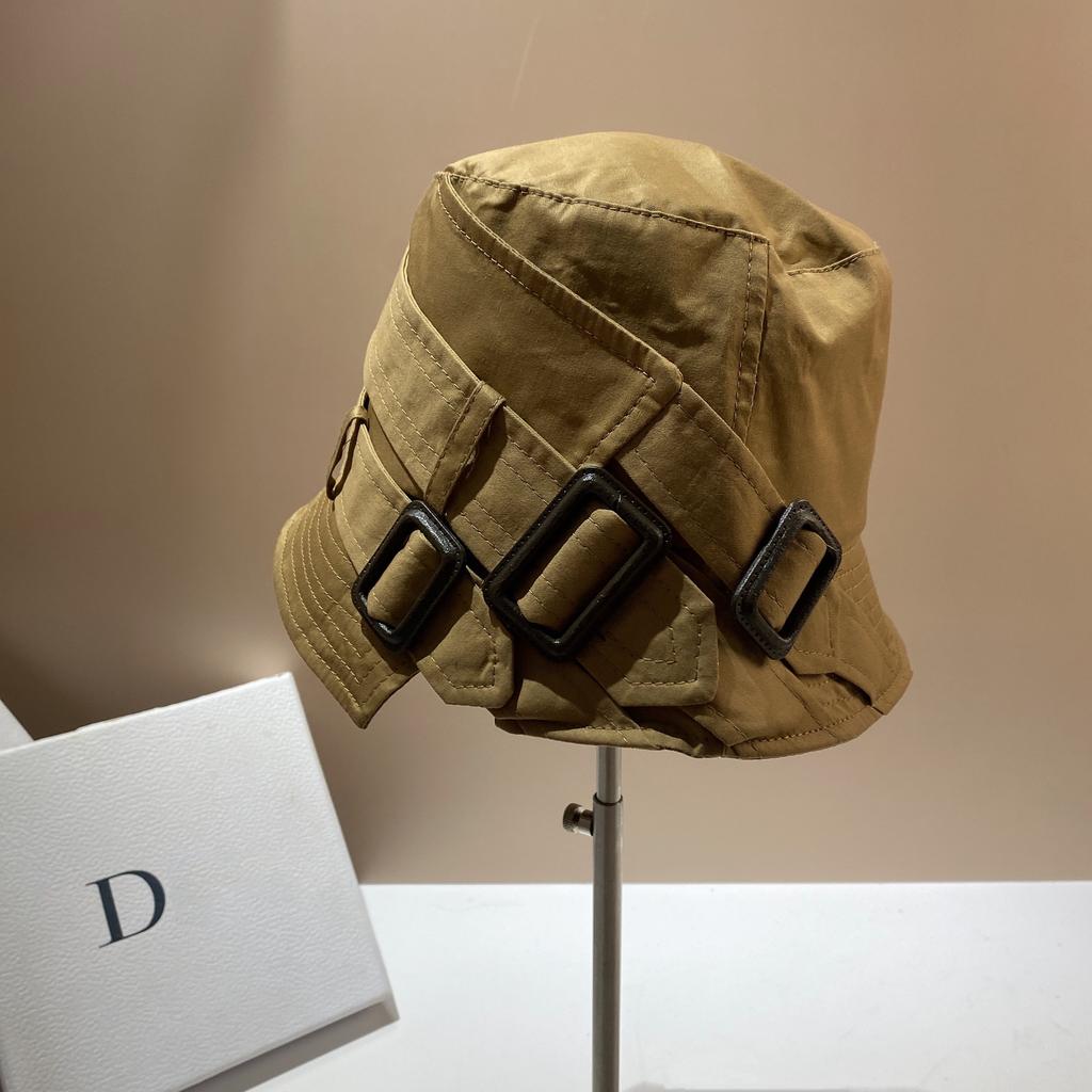 Japanese Designer Belt Buckle Personalized Bucket Hat Women'S Spring And Autumn Cotton Breathable Face Covering Casual Bucket Hat