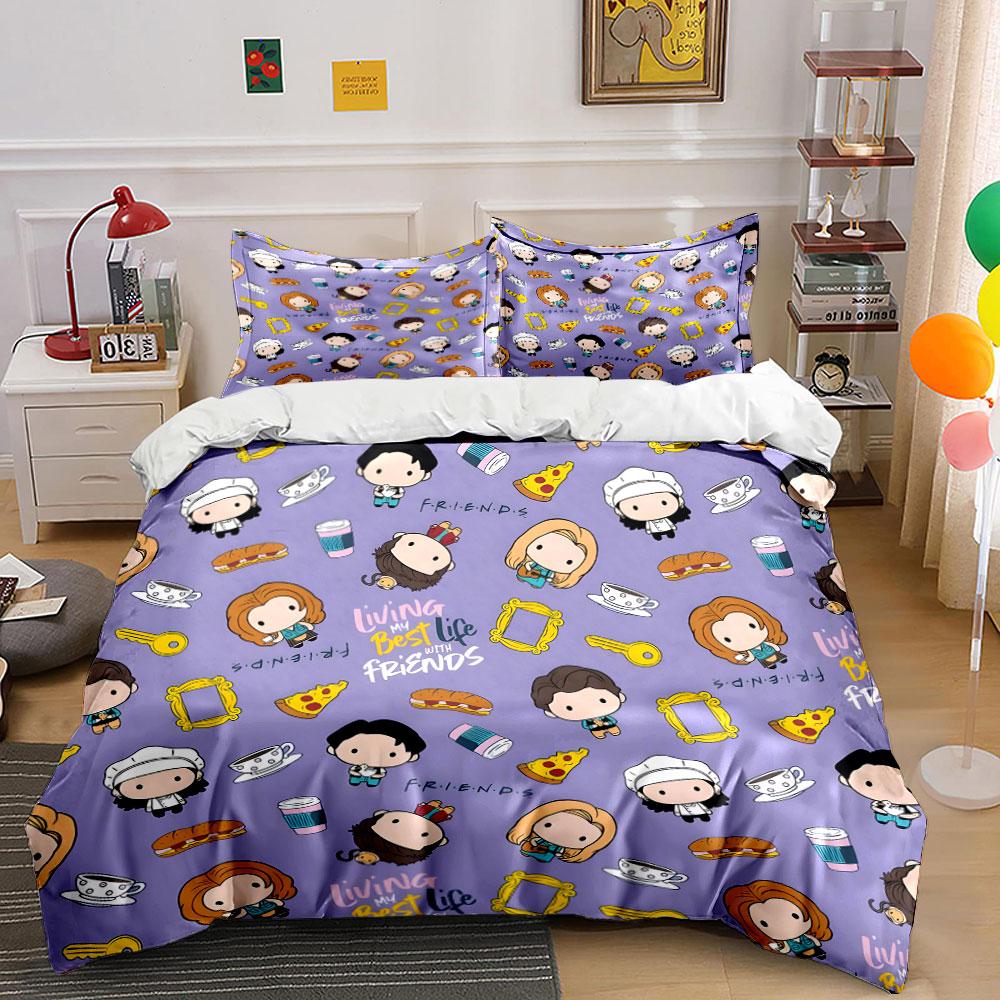 Cartoon-Themed Friends Pattern Design Kid'S And Adults' Bedroom Decor, Exquisite Three-Piece Bedding Set Gift