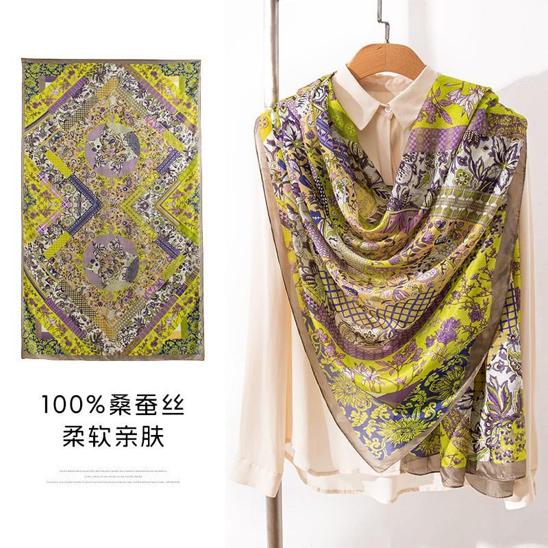 Silk Scarf Women Long Lightweight Floral Print Elegant Wrap Shawl UV Protection