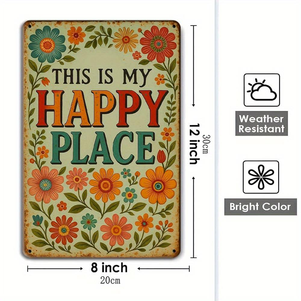 "Happy Place Welcome" Rustic Metal Sign, 8x12 Inch.