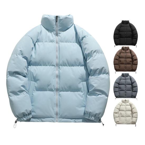 Abrigo de algodón grueso para hombre y mujer, cuello alto, manga larga, color sólido, cremallera, acolchado, bolsillos laterales, abrigo holgado