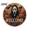 Beginner Friendly Door Sign Kit Halloween Faux Pearl Kit, Ghost Skull Skeleton Cat Welcome Decorative Painting Crafts Handmade Arts for Wall