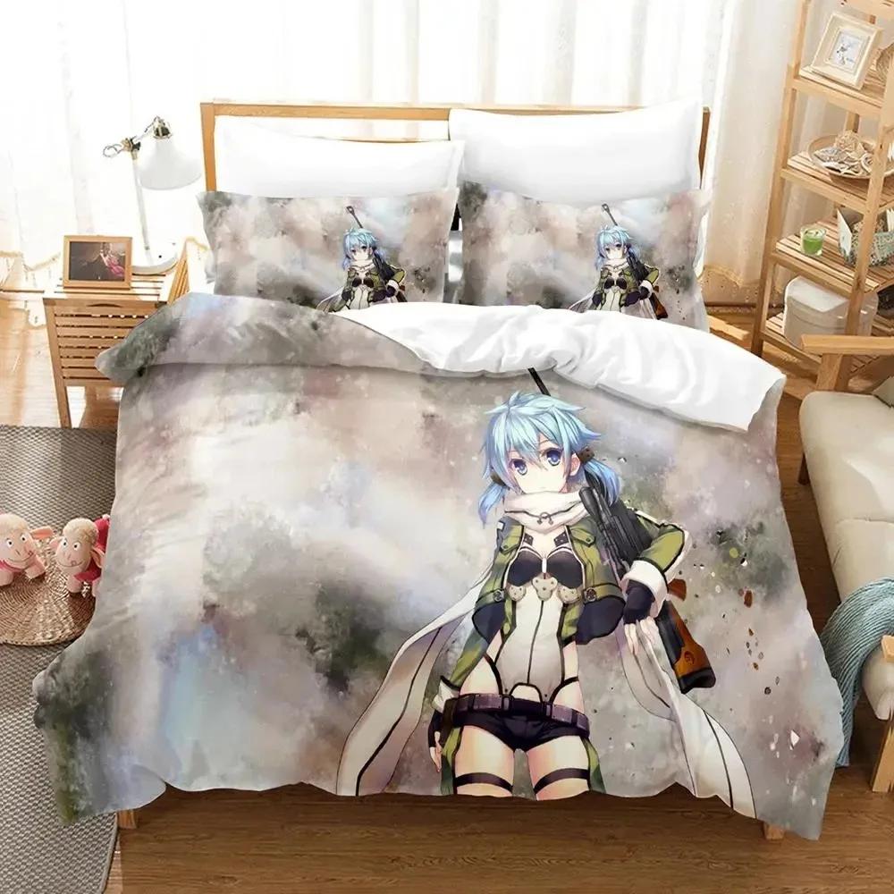 Anime Asada Shino Sword Art Online Bedding Set Duvet Cover Bed Set Quilt Cover Pillowcase Comforter King Queen Size Boys Adult