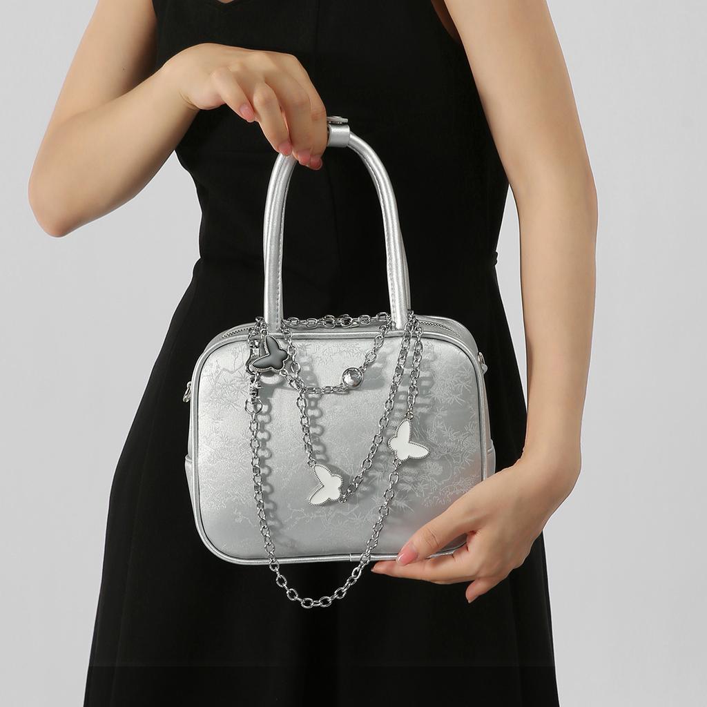 High-end Niche Light Luxury Silver Handbag for Women, 2024 New Summer Handbag, Casual Style Crossbody Pillow Bag