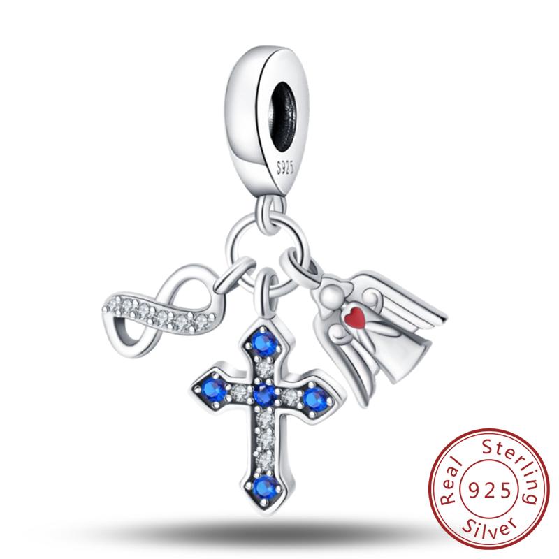 Original Copper Charm Beads Classic Cross Bible Guardian Angel Charms Pendants For Bracelet Diy Birthday Jewelry